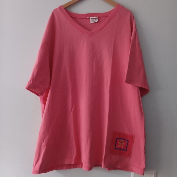 Vintage Johnny Was Embroidered Butterfly Cotton T-Shirt Pink 1X - Picture 1 of 6